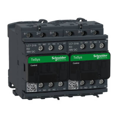 TeSys D reversing contactor - 3P(3 NO) - AC-3 - <= 440 V 18 A - 48 V DC coil - Schneider Electric - LC2D18ED