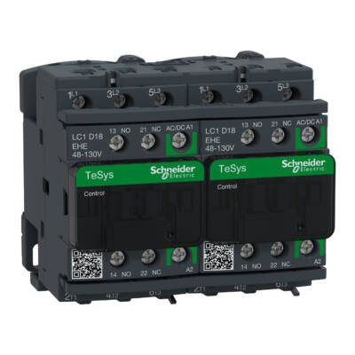 TeSys D reversing contactor - 3P - <= 440 V - 18 A AC-3 - 48...130 V AC/DC coil - Schneider Electric - LC2D18EHE