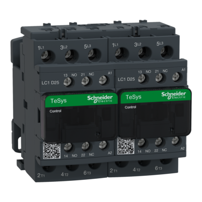 TeSys D reversing contactor - 3P(3 NO) - AC-3 - <= 440 V 25 A - 230 V AC coil - Schneider Electric - LC2D25P7