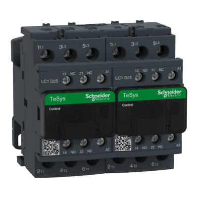 TeSys D reversing contactor - 3P(3 NO) - AC-3 - <= 440 V 25 A - 230 V AC coil - Schneider Electric - LC2D25P7