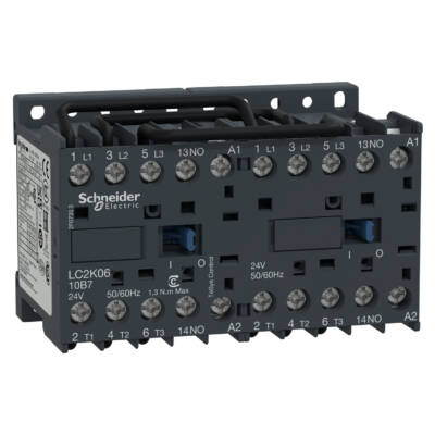 TeSys K reversing contactor - 3P - AC-3 <= 440 V 6 A - 1 NO - 24 V AC coil - Schneider Electric - LC2K0610B7
