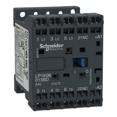 TeSys K contactor - 3P - AC-3 <= 440 V 6 A - 1 NC aux. - 24 V DC coil - Schneider Electric - LP1K06013BD