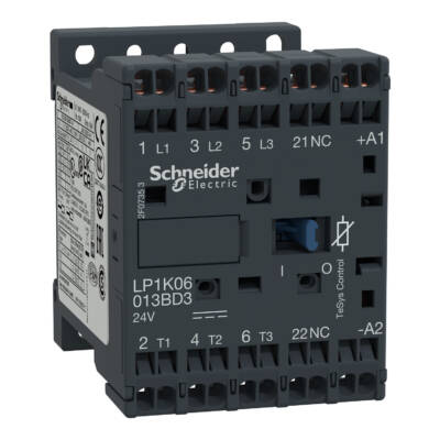 TeSys K contactor - 3P - AC-3 <= 440 V 6 A - 1 NC aux. - 220 V DC coil - Schneider Electric - LP1K06013MD3