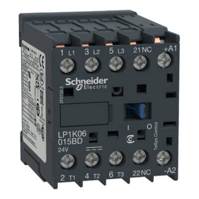 TeSys K contactor - 3P - AC-3 <= 440 V 6 A - 1 NC aux. - 24 V DC coil - Schneider Electric - LP1K06015BD