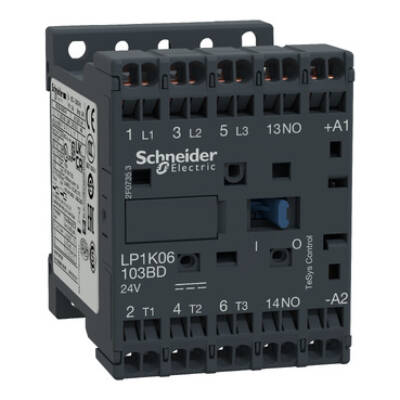 TeSys K contactor - 3P - AC-3 <= 440 V 6 A - 1 NO aux. - 24 V DC coil - Schneider Electric - LP1K06103BD