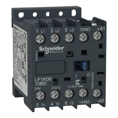 TeSys K contactor - 3P - AC-3 <= 440 V 6 A - 1 NO aux. - 110 V DC coil - Schneider Electric - LP1K0610FD