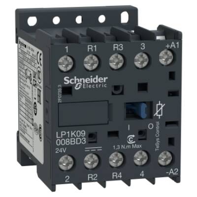 TeSys K contactor - 4P (2 NO + 2 NC) - AC-1 <= 440 V 20 A - 24 V DC coil - Schneider Electric - LP1K09008BD3