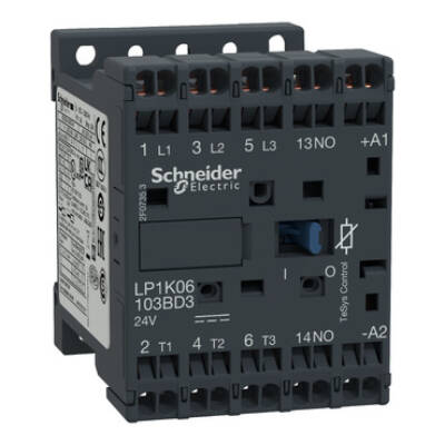 TeSys K contactor - 3P - AC-3 <= 440 V 9 A - 1 NO aux. - 24 V DC coil - Schneider Electric - LP1K09103BD3