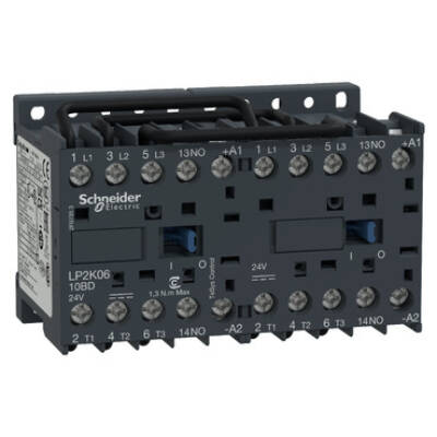 TeSys K reversing contactor - 3P - AC-3 <= 440 V 6 A - 1 NO - 24 V DC coil - Schneider Electric - LP2K0610BD