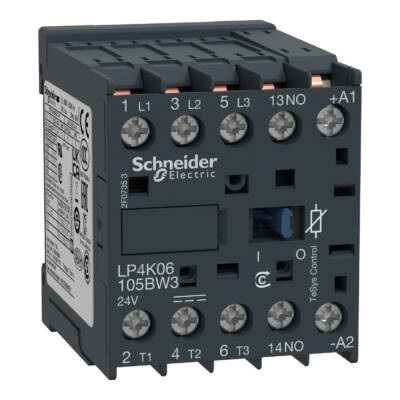 TeSys K contactor - 3P - AC-3 <= 440 V 6 A - 1 NO aux. - 24 V DC coil - Schneider Electric - LP4K06105BW3