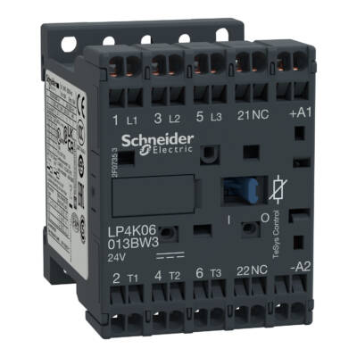 TeSys K contactor - 3P - AC-3 <= 440 V 9 A - 1 NC aux. - 24 V DC coil - Schneider Electric - LP4K09013BW3