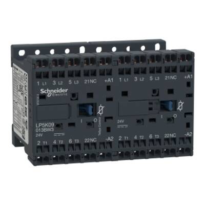 TeSys K reversing contactor - 3P - AC-3 <= 440 V 9 A - 1 NC - 24 V DC coil - Schneider Electric - LP5K09013BW3