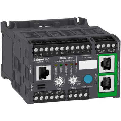 Motor Management, TeSys T, motor controller, Ethernet/IP, Modbus/TCP, 6 logic inputs, 3 logic outputs, 1.35 to 27A, 100 to 240 VAC - Schneider Electric - LTMR27EFM