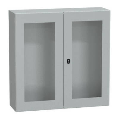 "Wall mounted steel enclosure, PanelSeT S3D, double transparent door, without mounting plate, 1000x1000x300mm, IP55, IK08" - Schneider Electric - NSYS3D101030DT