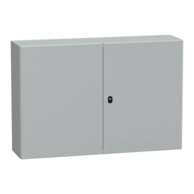 "Wall mounted steel enclosure, PanelSeT S3D, double plain door, with mounting plate, 800x1200x300mm, IP55, IK10" - Schneider Electric - NSYS3D81230DP