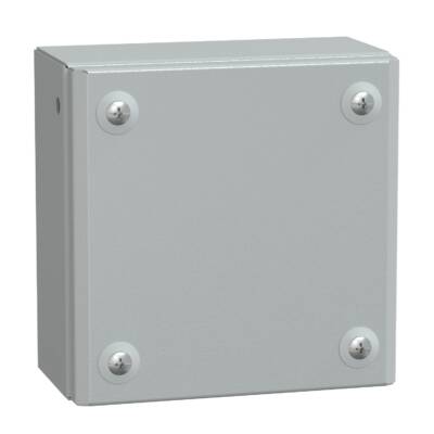 Metal industrial box plain door H150xW150xD80 IP66 IK10 RAL 7035 - Schneider Electric - NSYSBM15158