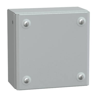 Metal industrial box plain door H150xW150xD80 IP66 IK10 RAL 7035 - Schneider Electric - NSYSBM15158