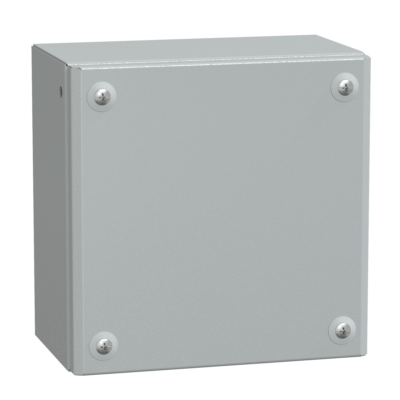 Metal industrial box plain door H200xW200xD120 IP66 IK10 RAL 7035 - Schneider Electric - NSYSBM202012