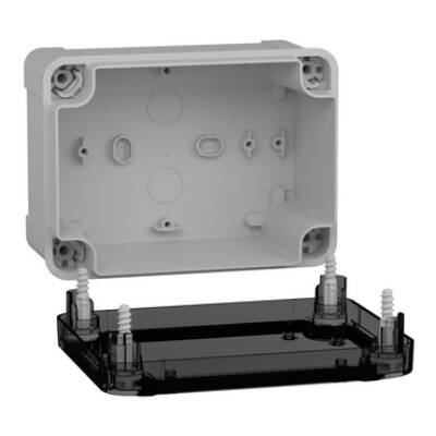 PC box IP66 IK08 RAL7035 Int.H150W105D80 Ext.H164W121D87 Transp.cover H20 - Schneider Electric - NSYTBP16128T