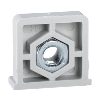 plastic nut and M6 screw placed in the notches of PLM for DIN rail - Schneider Electric - NSYTCSM6PLM