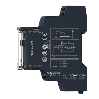 Harmony, Modular timing relay, 0.7 A, 1 s..100 h, off delay, solid state output, spring terminals, 24...240 V AC - Schneider Electric - RE17LCBMS