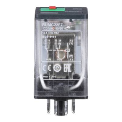 universal plug-in relay - Harmony RUM - 2 C/O - 120 V AC - 10 A - with LED - Schneider Electric - RUMC22F7