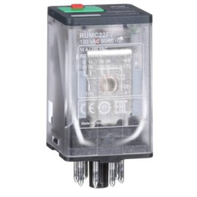 universal plug-in relay - Zelio RUM - 2 C/O - 120 V AC - 10 A - with LED - Schneider Electric - RUMC22F7