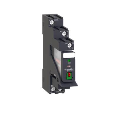 Harmony, Interface plug-in relay pre-assembled, 10 A, 1 CO, with LED, with lockable test button, with protection circuit, 230 VAC - Schneider Electric - RXG12P7PV