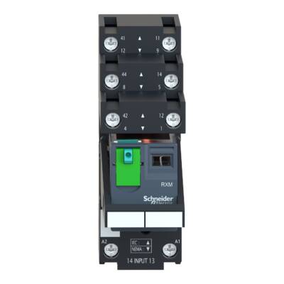 Harmony, Miniature plug-in relay pre-assembled, 12 A, 2 CO, with LED, with lockable test button, separate terminals socket, 24 V DC - Schneider Electric - RXM2AB2BDPVS