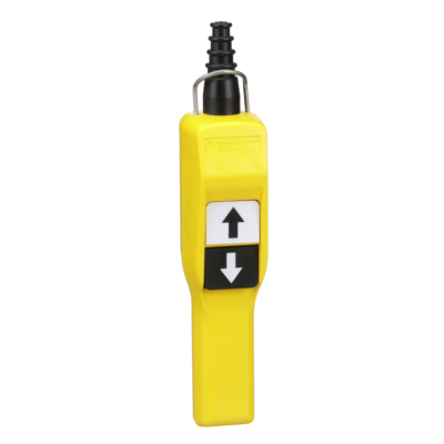 Pendant control station, plastic, yellow, pistol grip, 2 push buttons - Schneider Electric - XACA201