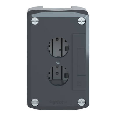 Empty enclosure, plastic, dark grey lid, for push button Ø22, 2 cut-outs - Schneider Electric - XALD02