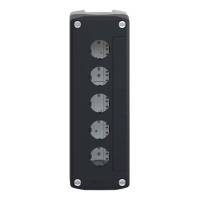 dark grey empty enclosure lid with light grey base - 5 cut-outs-UL/CSA certified - Schneider Electric - XALD05H7