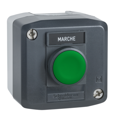 dark grey station - 1 green flush pushbutton Ø22 spring return 1NO "Marche" - Schneider Electric - XALD101