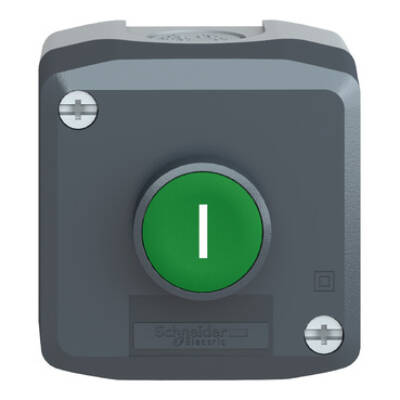 Control station, plastic, dark grey lid, 1 green flush push button Ø22, spring return, marked I, 1 NO - Schneider Electric - XALD102