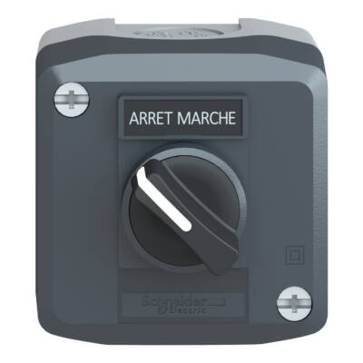 Harmony XALD, XALK, Control station, plastic, dark grey, 1 selector switch, Ø22, 1 NO, legend holder marked ARRET / MARCHE, - Schneider Electric - XALD132