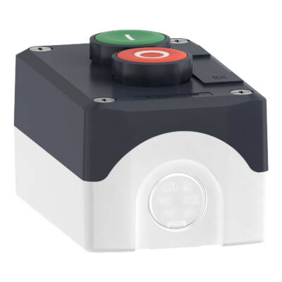 Control station, plastic, dark grey lid, 2 flush push buttons Ø22, marked I O, 1 NO + 1 NC - Schneider Electric - XALD213