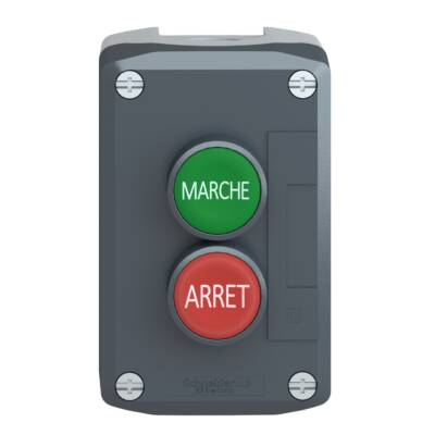 Harmony XALD, XALK, Control station, plastic, dark grey, 1 green flush marked MARCHE/1 red flush marked ARRET push buttons, Ø22 , spring return - Schneider Electric - XALD224