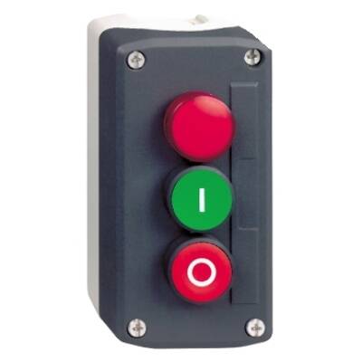 dark grey station - green flush/red flush pushbuttons Ø22 and red pilot light - Schneider Electric - XALD363G