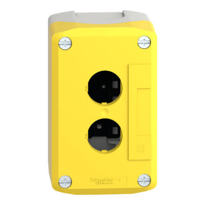 yellow empty enclosure lid with light grey base - 2 cut-outs - Schneider Electric - XALK02