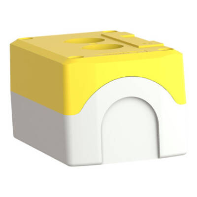 yellow empty enclosure lid with light grey base - 2 cut-outs - Schneider Electric - XALK02