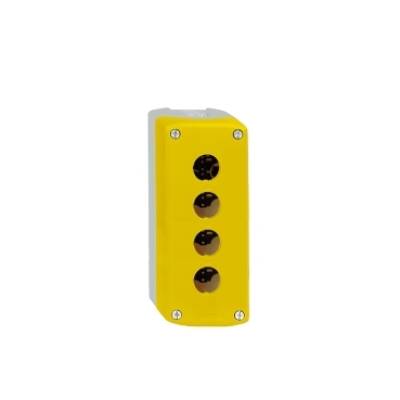 yellow empty enclosure lid with light grey base - 4 cut-outs - Schneider Electric - XALK04