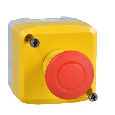 Harmony XALD, XALK, Control station, plastic, yellow, 1 red mushroom head push button Ø40, emergency stop push-pull 1 NC, unmarked - Schneider Electric - XALK198