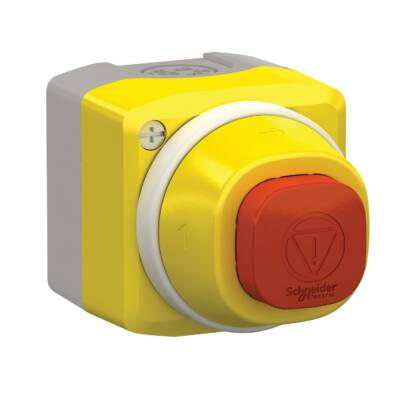 illuminated emergency stop control box 24V 2 colors white/red fixed 1NO 2NC - Schneider Electric - XALK84W3BG