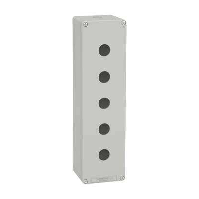 Die cast empty control station, Harmony XAP, XB2 SL, aluminium, grey, M32, 5 cut outs 22mm, 85x310x77mm - Schneider Electric - XAPD5505