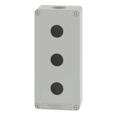 Empty enclosure, zinc alloy, grey RAL 7032, 3 cut-outs, Ø22 mm, 80x175x51.5 mm - Schneider Electric - XAPG39203