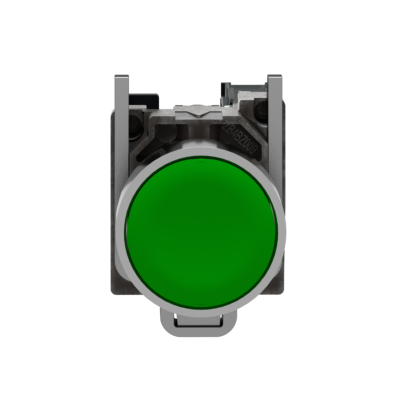 Push button, metal, flush, green, Ø22, spring return, unmarked, 1 NO - Schneider Electric - XB4BA31