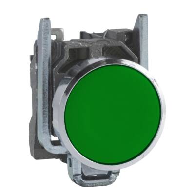 Push button, metal, flush, green, Ø22, spring return, unmarked, 1 NO - Schneider Electric - XB4BA31