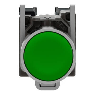 Harmony XB4, Push button, metal, flush, green, Ø22, spring return, unmarked, 1 NO + 1 NC - Schneider Electric - XB4BA35