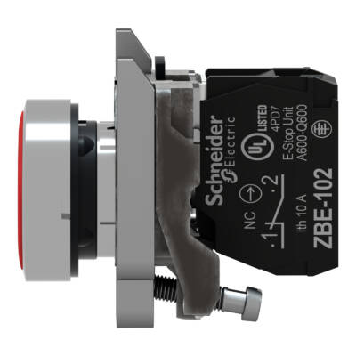 Push button, metal, flush, red, Ø22, spring return, unmarked, 1NC - Schneider Electric - XB4BA42