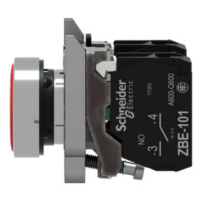 Harmony XB4, Push button, metal, flush, red, Ø22, spring return, unmarked, 1 NO + 1 NC - Schneider Electric - XB4BA45